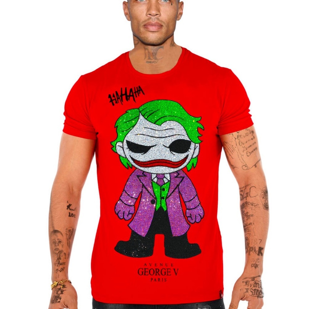 Men’s designer Red Joker George V of Paris T-shirt with rhinestones